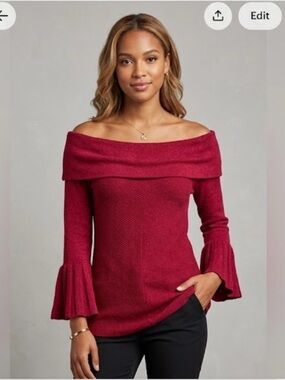 A. Byer Off-Shoulder Sweater in Deep Red
